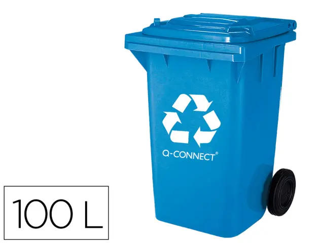 Imagen Papelera contenedor q-connect plastico con tapadera 100l color azul 750x470x370 mm con ruedas