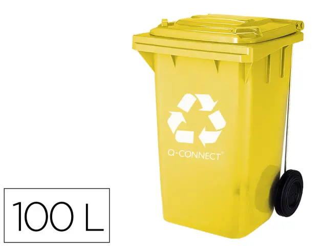 Imagen Papelera contenedor q-connect plastico con tapadera 100l color amarillo 750x470x370 mm con ruedas