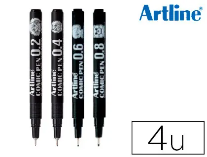 Imagen Rotulador artline comic pen calibrado micrometrico negro bolsa de 4 uds 0,2 0,4 0,6 0,8 mm