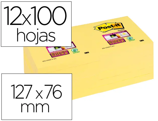 Imagen Bloc de notas adhesivas quita y pon post-it super sticky 76x127 mm con 12 bloc amarillo canario