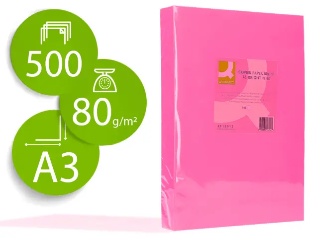 Imagen Papel color q-connect din a3 80gr rosa intenso paquete de 500 hojas