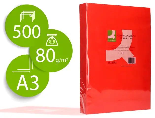 Imagen Papel color q-connect din a3 80gr rojo intenso paquete de 500 hojas