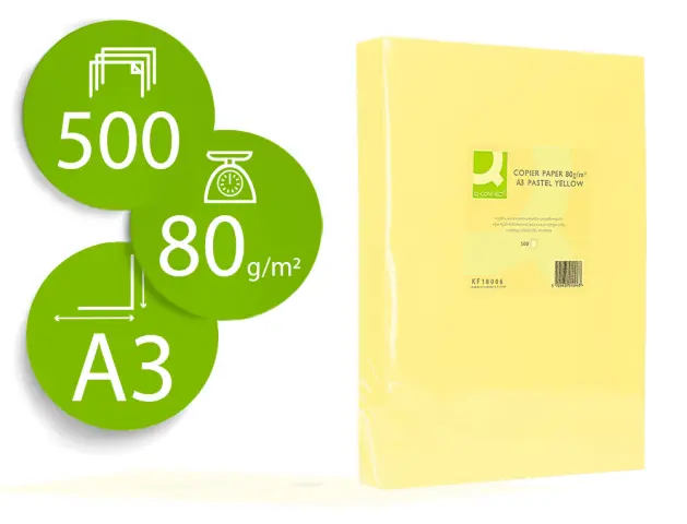 Imagen Papel color q-connect din a3 80gr amarillo paquete de 500 hojas