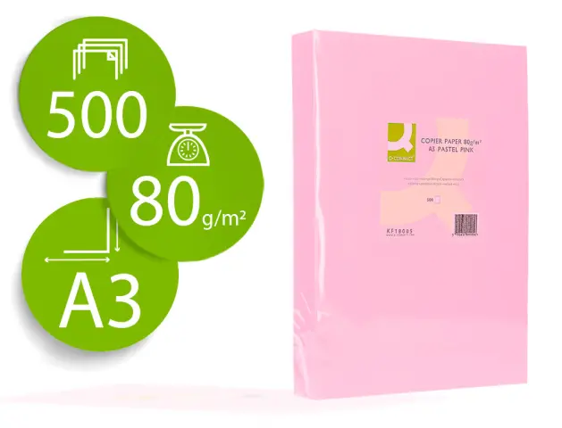Imagen Papel color q-connect din a3 80 gr rosa paquete de 500 hojas