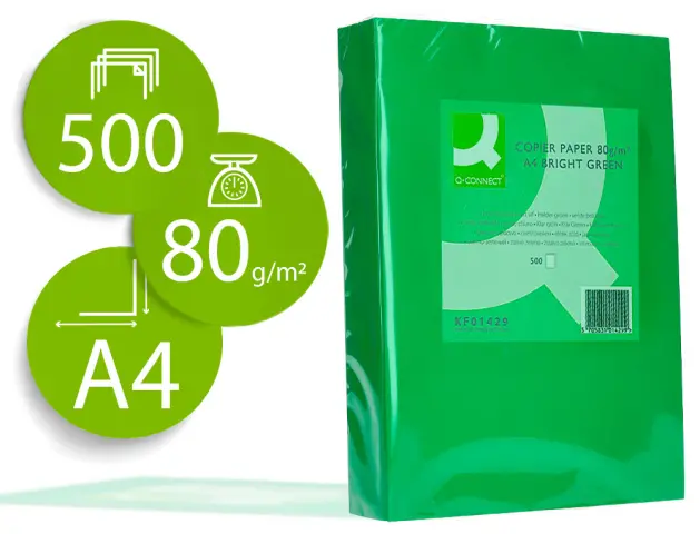 Imagen Papel color q-connect din a4 80gr verde intenso paquete de 500 hojas