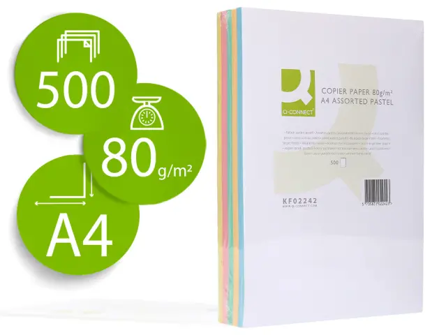 Imagen Papel color q-connect din a4 80 gr 5 colores surtidos paquete de 500 hojas