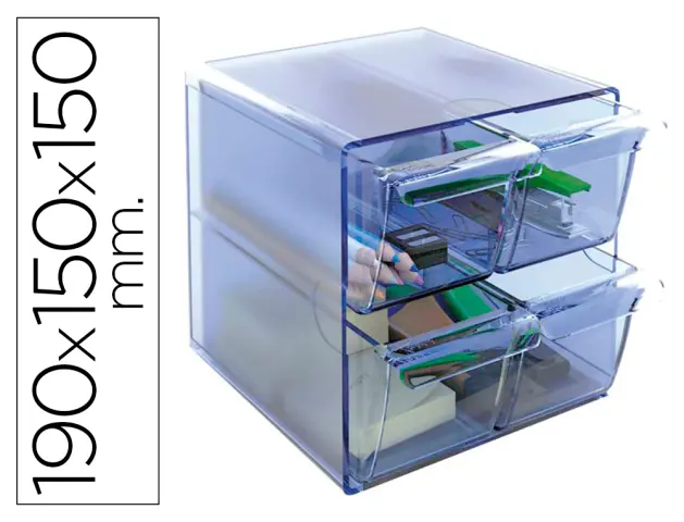 Imagen Archicubo archivo 2000 4 cajones organizador modular plastico azul transparente 155x155x155 mm