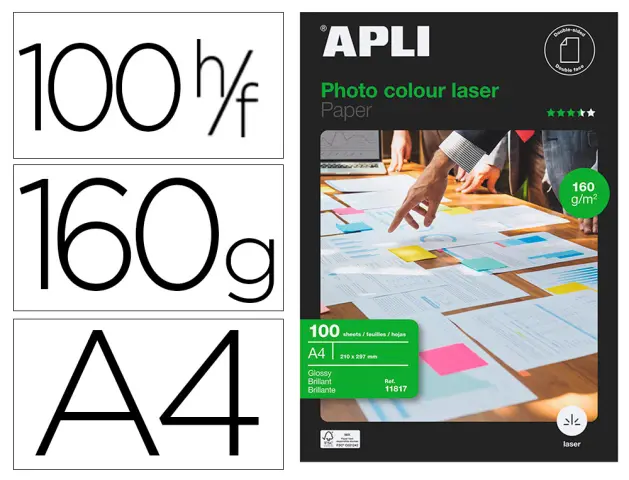 Imagen Papel fotografico apli glossy doble cara din a4 pack de 100 hojas 160 gr