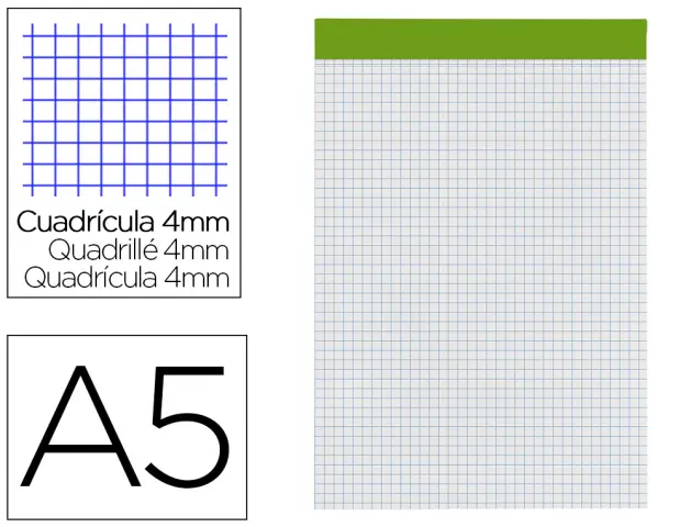 Imagen Bloc notas liderpapel cuadro 4 mm a5 80 hojas 60 g/m2 perforado sin tapa