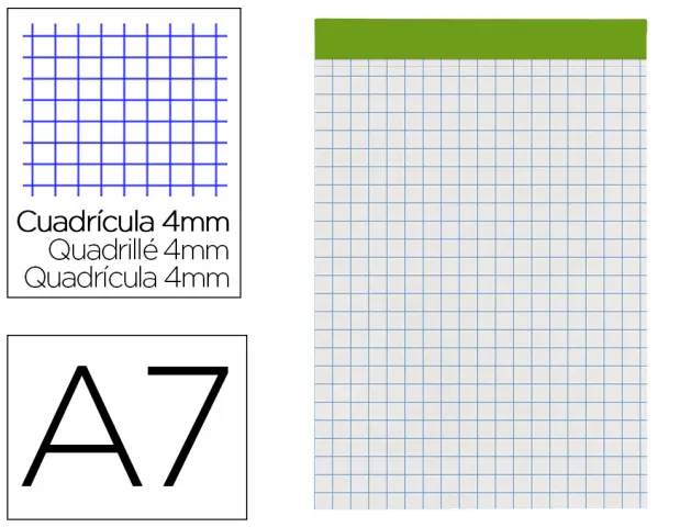 Imagen Bloc notas liderpapel cuadro 4 mm a7 80 hojas 60 g/m2 perforado sin tapa