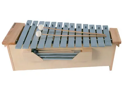 Imagen Metalofono amaya c2-a3 con placas intercambiables y baquetas en madera de pino 90x30x40 mm