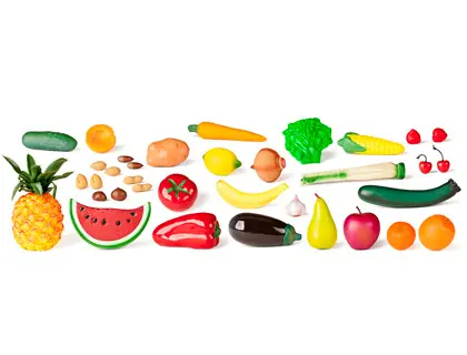 Imagen Juego miniland frutas hortalizas y frutos secos 36 piezas