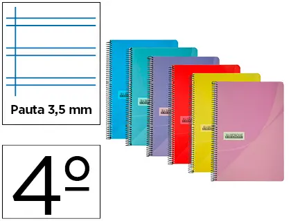 Imagen Cuaderno espiral papercop cuarto tapa plastico 80h 90 gr pauta 3,5 mm con margen colores surtidos