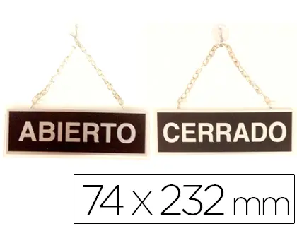 Imagen Letrero metalico serigrafiado abierto y cerrado con cadena y ventosa para colgar de 74x232 mm