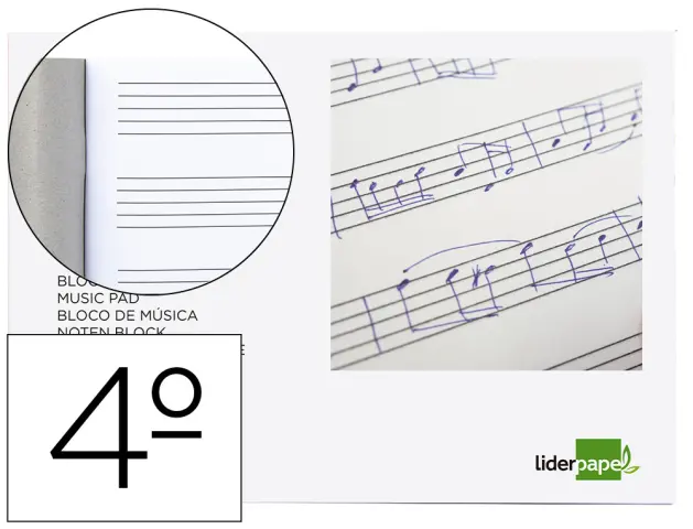 Imagen Bloc musica liderpapel pentagrama 5mm cuarto 20 hojas 100g/m2 grapado