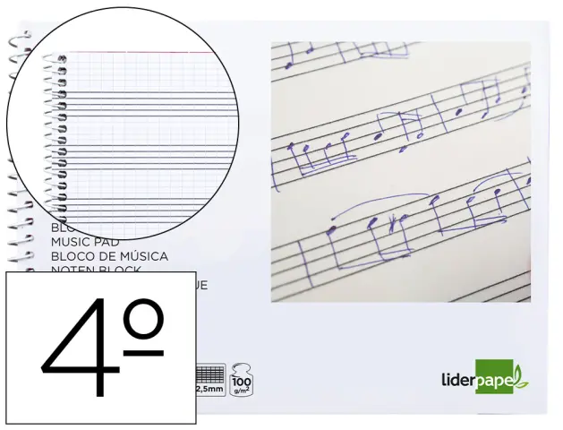 Imagen Bloc musica liderpapel combi pentagrama cuadriculado 2,5mm cuarto 20 hojas 100g/m2