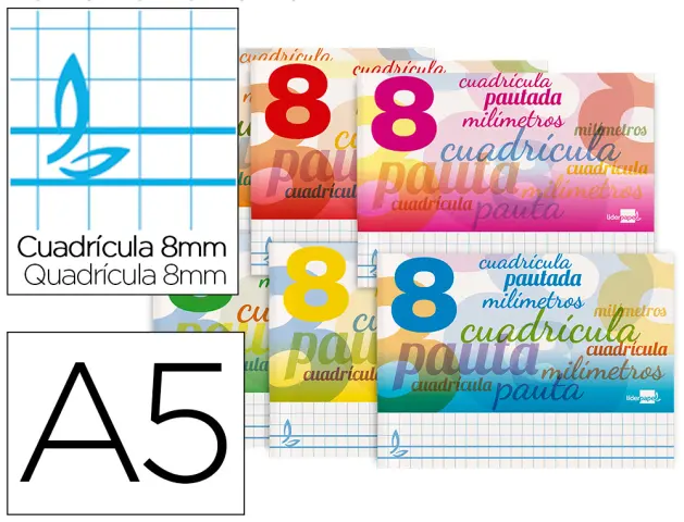 Imagen Libreta liderpapel pautaguia tapa cartoncillo 32 hojas din a5 cuadriculado pautado 8mm apaisada 70 gr