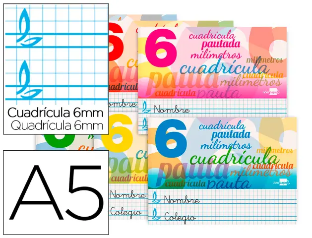 Imagen Libreta liderpapel pautaguia tapa cartoncillo 32 hojas din a5 70 g cuadriculado pautado 6 mm apaisado