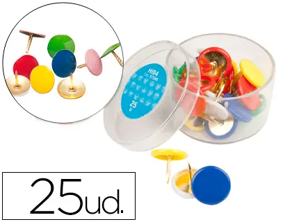 Imagen Chinchetas liderpapel plastificadas caja de 25 unidades colores surtidos