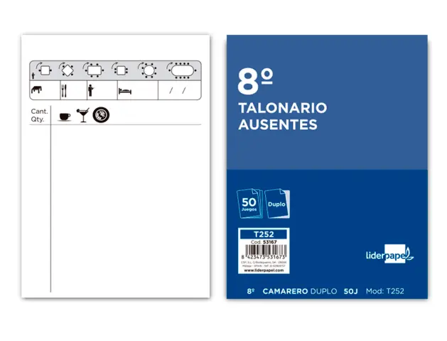 Imagen Talonario liderpapel camarero 8 original y copia t252 zig zag