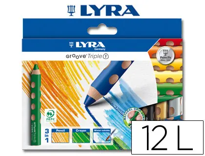 Imagen Lapices de colores acuarelable lyra groove tripletriangular minas 10mm caja de 12 colores