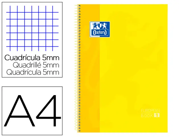 Imagen Bloc espiral oxford tapa extradura microperforado din a4 80 hojas cuadros 5mm -color amarillo