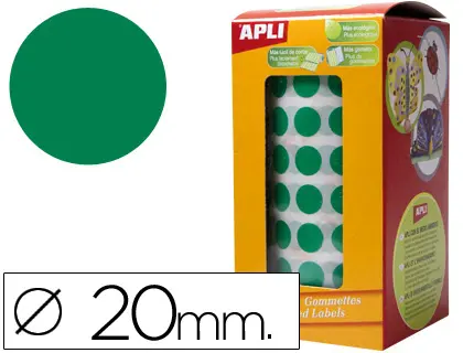 Imagen Gomets autoadhesivos circulares 20mm verde en rollo