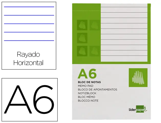 Imagen Bloc notas liderpapel horizontal a6 80 hojas 60g/m2 perforado