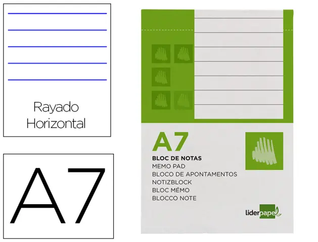 Imagen Bloc notas liderpapel horizontal a7 80 hojas 60g/m2 perforado