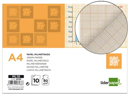 Imagen Papel dibujo liderpapel 210x297mm 80g/m2 milimetrado pack de 10