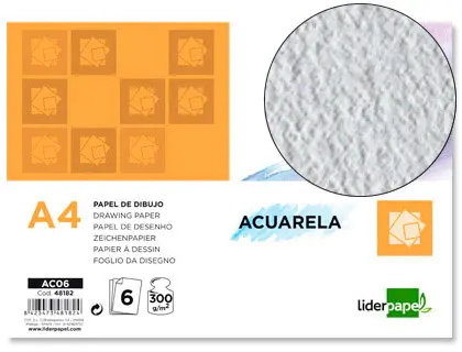 Imagen Papel dibujo liderpapel 210x297mm 300g/m2 acuarela pack de 6