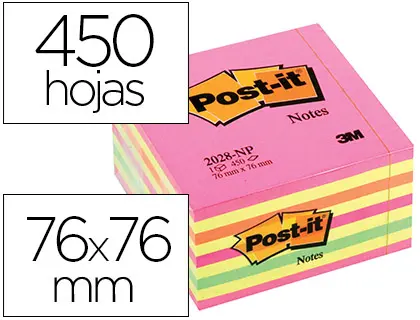 Imagen Bloc de notas adhesivas quita y pon post-it 76x76 mm cubo color rosa neon 450 hojas