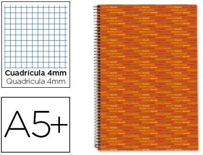 Imagen Cuaderno espiral liderpapel cuarto multilider tapa forrada 80h 80 gr cuadro 4mm con margen naranja