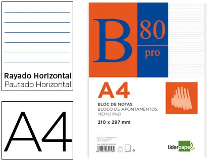 Imagen Bloc notas liderpapel horizontal a4 80 hojas 60g/m2 encolado