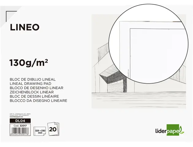 Imagen Bloc dibujo liderpapel lineal encolado 230x325mm 20 hojas 130g/m2 con recuadro