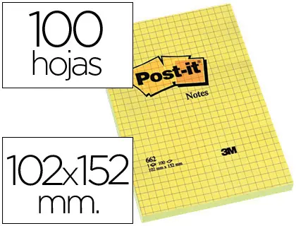 Imagen Bloc de notas adhesivas quita y pon post-it 102x152 mm cuadriculado -662-