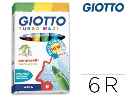 Imagen Rotulador giotto turbo-maxi caja de 6 colores lavables con punta bloqueada
