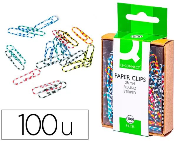 Imagen Clips colores rayados q-connect -28 mm -caja de 100 unidades colores surtidos
