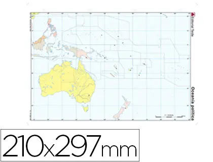 Imagen Mapa mudo color din a4 oceania -politico