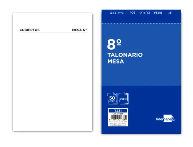 Imagen Talonario liderpapel camarero 8 original y copia t231 papel autocopiante