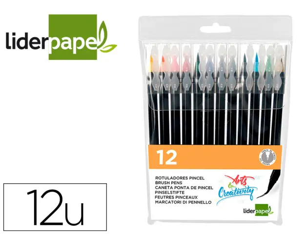 Imagen Rotulador liderpapel punta pincel extra suave estuche 12 unidades colores surtidos