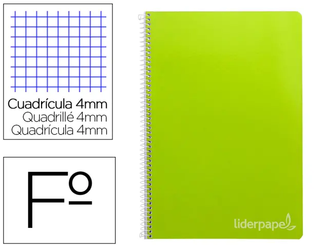 Imagen Cuaderno espiral liderpapel folio witty tapa dura 80h 75gr cuadro 4mm con margen color verde