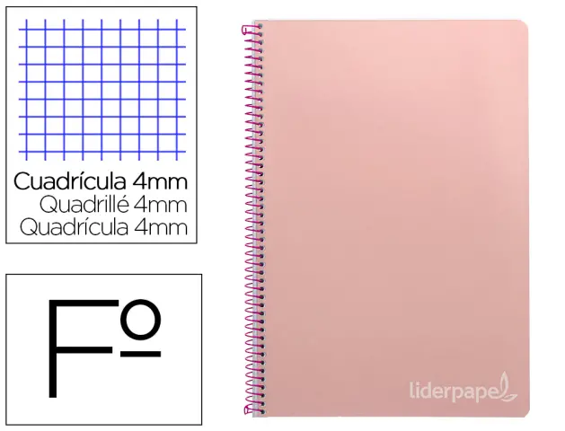 Imagen Cuaderno espiral liderpapel folio witty tapa dura 80h 75gr cuadro 4mm con margen color rosa