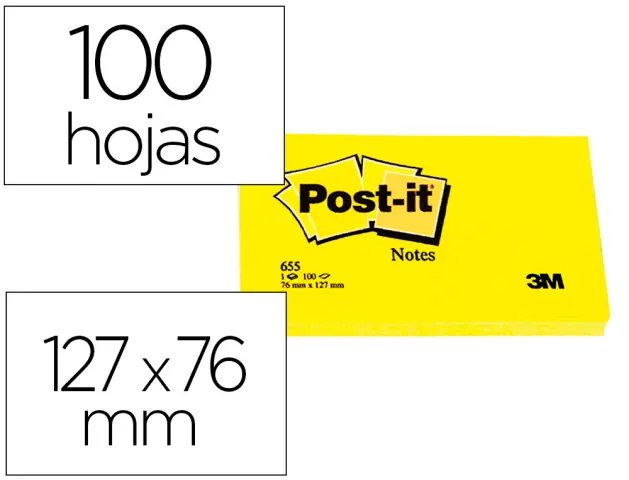 Imagen Bloc de notas adhesivas quita y pon post-it 76x127 mm con 100 hojas 655