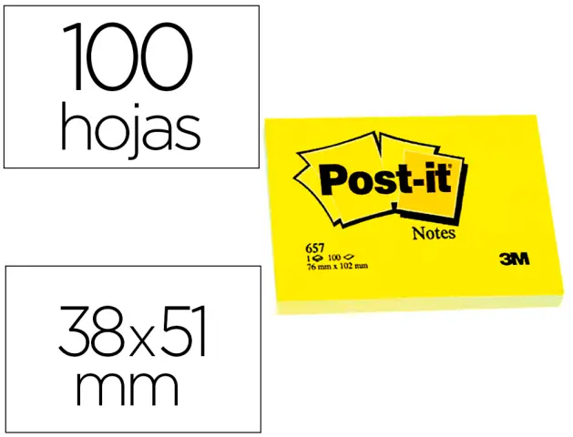 Imagen Bloc de notas adhesivas quita y pon post-it 50x38 mm con 100hojas 653e