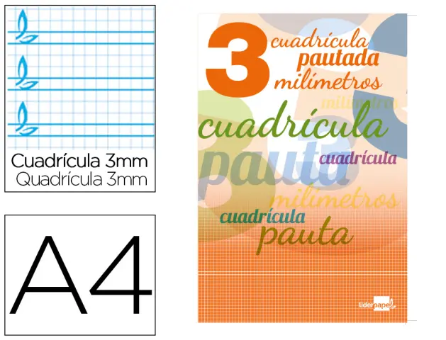 Imagen Libreta liderpapel pautaguia tapa cartoncillo 32 hojas din a4 70 gr cuadriculado pautado 3 mm