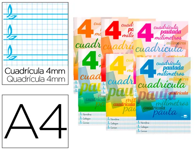 Imagen Libreta liderpapel pautaguia tapa cartoncillo 32 hojas din a4 70 gr cuadriculado pautado 4 mm