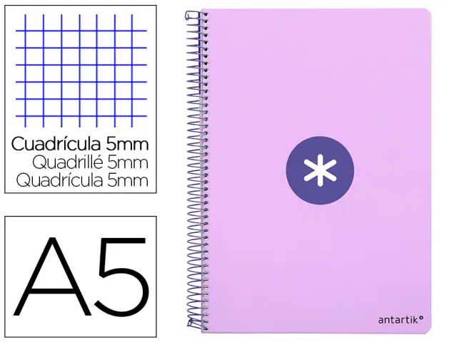 Imagen Cuaderno espiral liderpapel a5 antartik tapa dura 80h 100 gr cuadro 5mm color lila