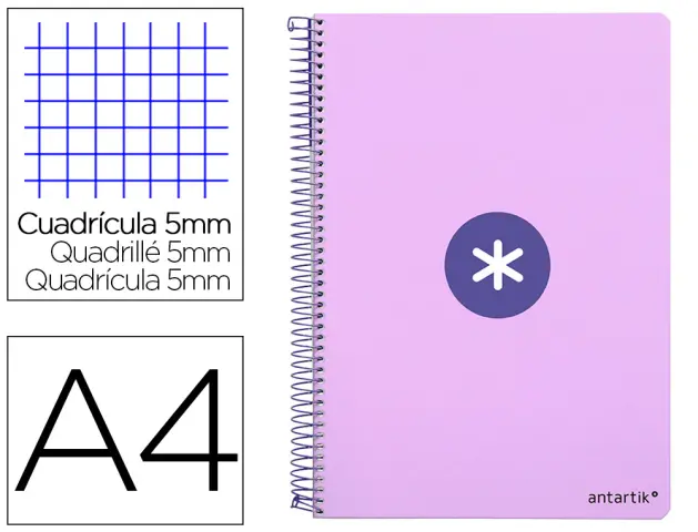 Imagen Cuaderno espiral liderpapel a4 antartik tapa dura 80h 100 gr cuadro 5mm color lila