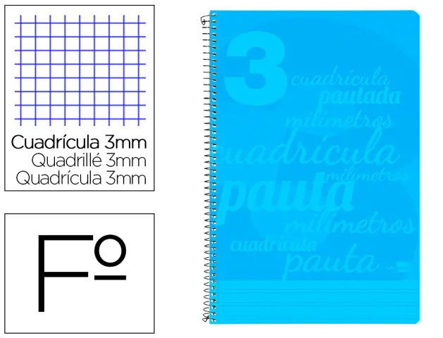 Imagen Cuaderno espiral liderpapel folio pautaguia tapa plastico 80h 80gr cuadro pautado 3mm con margen color azul